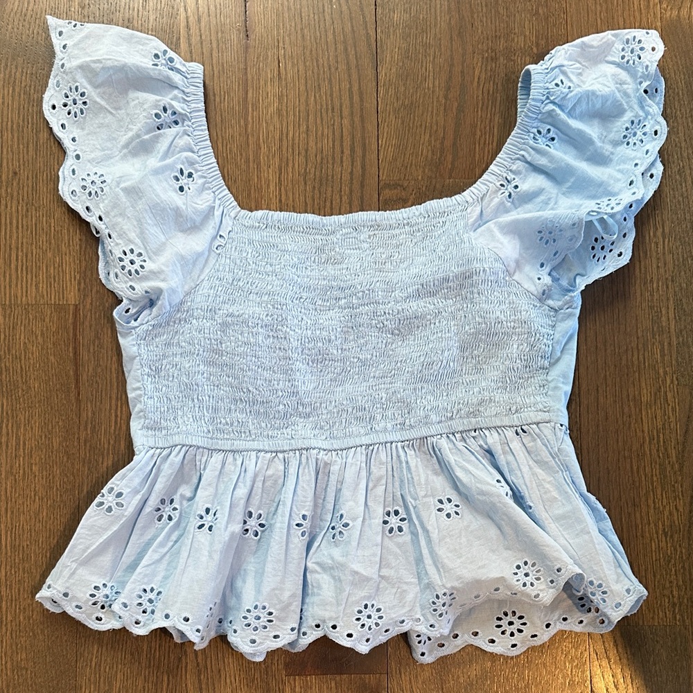 Japna Light Blue Eyelet Ruffle Blouse - Picture 2 of 2